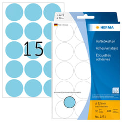 HERMA Étiquettes/pastilles de couleur Ø 32 mm rondes, bleues, papier mat, inscription à main, 480 pcs