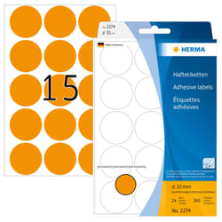 HERMA Étiquettes/pastilles de couleur Ø 32 mm rondes, oranges fluo, papier, inscription à main, 360 pcs