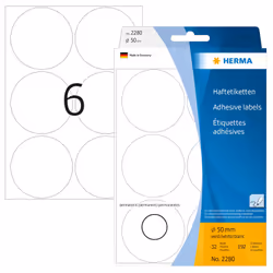 HERMA Étiquettes/pastilles de couleur Ø 50 mm rondes, blanches, papier mat, inscription à main, 192 pcs, Blanc, Cercle, Cellu ...