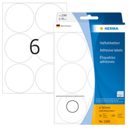 HERMA Étiquettes/pastilles de couleur Ø 50 mm rondes, blanches, papier mat, inscription à main, 192 pcs