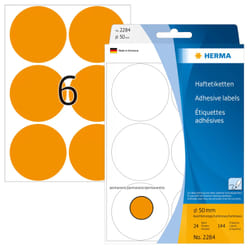 HERMA Étiquettes/pastilles de couleur Ø 50 mm, rond, oranges fluo, papier mat, inscription à main, 144 pcs