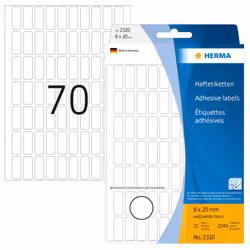 HERMA Étiquettes universelles 8x20 mm, blanches, papier mat, inscription à main, 2240 pcs, Blanc, Rectangle aux angles arrond ...
