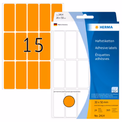 HERMA Étiquettes universelles 20x50 mm, oranges fluo, papier mat, inscription à main, 360 pcs, Orange, Rectangle aux angles a ...