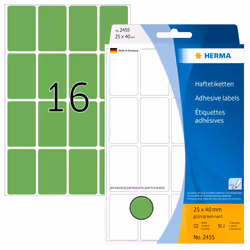 HERMA Étiquettes universelles 25x40 mm, vertes, papier mat, inscription à main, 512 pcs, Vert, Rectangle aux angles arrondis, ...
