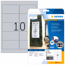 HERMA Étiquettes A4 96x50.8 mm, argentées, film plastique brillant, 250 pcs, Argent, Imprimante d'étiquette adhésive, A4, Pol ...