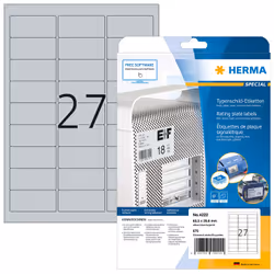 HERMA 4222, Argent, Rectangle aux angles arrondis, Permanent, A4, Polyester, Mat