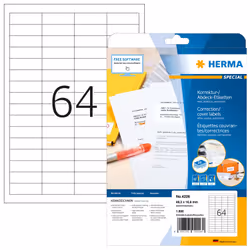 HERMA Étiquettes couvrantes/correctrices A4 48.3x16.9 mm, blanches, papier mat, opaques, 1600 pcs, Blanc, Imprimante d'étique ...