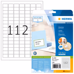 HERMA Étiquettes Premium A4 25.4x16.9 mm, blanches, papier mat, 2800 pcs, Blanc, Imprimante d'étiquette adhésive, A4, Papier, ...