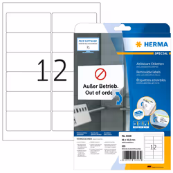 HERMA Étiquettes amovibles A4 96x42.3 mm, blanches, Movables/amovibles, papier mat, 300 pcs, Blanc, Imprimante d'étiquette ad ...
