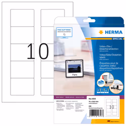 HERMA Étiquettes pour disquettes A4 70x50.8 mm, blanches, papier mat, 250 pcs, Blanc, Imprimante d'étiquette adhésive, A4, Pa ...