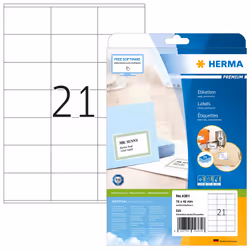 HERMA Étiquettes Premium A4 70x42 mm, blanches, papier mat, 525 pcs, Blanc, Imprimante d'étiquette adhésive, A4, Papier, Lase ...