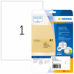 HERMA Étiquettes transparentes mates A4 210x297 mm, en film synthétique, 25 pcs, Transparent, Imprimante d'étiquette adhésive ...