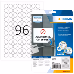 HERMA Étiquettes amovibles A4 Ø 20 mm rondes, blanches, Movables/amovibles, papier mat, 2400 pcs, Blanc, Imprimante d'étiquet ...