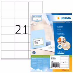 HERMA 4451, Blanc, Rectangle, Permanent, Papier, Mat, Laser/a jet d'encre