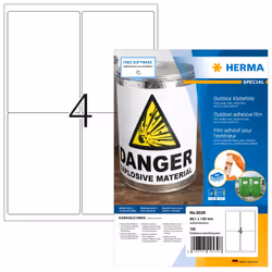 HERMA 9539, Blanc, Rectangle, A4, Polyéthylène, Mat, Laser