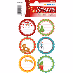 HERMA Stickers cadeau vœux de Noël, scintillant, Papier, Multicolore, Permanent, Christmas greetings, Noël, 12 pièce(s)