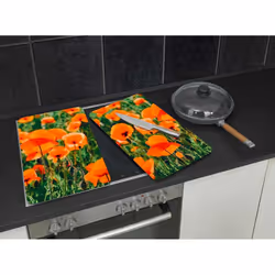 WENKO Champs de Coquelicots planche à découper pour cuisine Rectangulaire Plastique, Verre trempé Multicolore