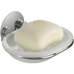 WENKO Porte savon mural, porte savon Turbo-Loc® fixation sans perçage, Acier, 13x6x11 cm, Brillant