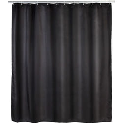 Wenko - Rideau de douche anti moisissure Antibactérien, Base lestée, Lavable en machine 30°, Anneaux inclus, Polyester, 180x200 cm, Noir