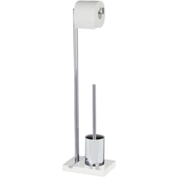 Ensemble wc 2en1 Noble White Wenko Brosse wc à tête remplaçable et dérouleur papier, Base Poly résine haute qualité, 20x74x15 cm, Chromé et blanc