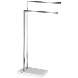 Wenko - Porte Serviettes sur Pied Noble 2 Barres sèche serviettes, Accessoire salle de bain, Acier et base poly résine, 45,5 x 82 x 20 cm, Blanc et