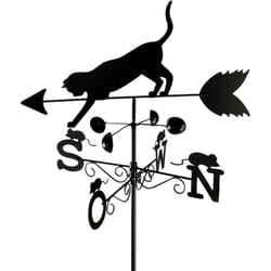 Girouette à planter ou à fixer motif "Chat et souris" WENKO, Indique la direction du vent : N - S - W - O, Déco jardin, Métal verni, H 170CM, Noir