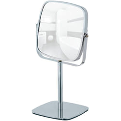 WENKO Miroir grossissant x5, Miroir maquillage sur pied, design carré, Acier, 14x14 cm, chromé