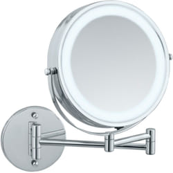 Wenko - Miroir grossissant mural Lumi Grossissant x5, Lumières led, Fixation sans perçage, Fonctionne sur pile, Acier Plastique, 25,5 x 32 x 4-35 cm,
