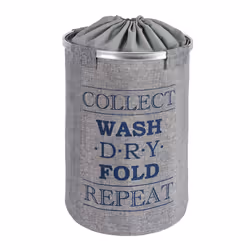 WENKO Panier à linge Ringo gris, corbeille à linge, 68L, polyester, Ø 40x54 cm corbeille à linge, 68 l, 68 L, Rond, Aluminium ...