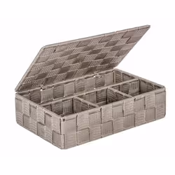 WENKO Organiseur de salle de bains Adria petit avec couvercle taupe 4 compartiments, Panier de rangement, Taupe, Rectangulair ...