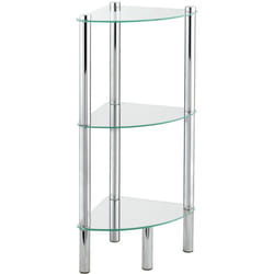 Tagère Angle Salle de Bain sur Pied Exclusive Yago Wenko 3 Niveaux tablettes verre, rangements pratiques produits cosmétiques, Acier inoxydable