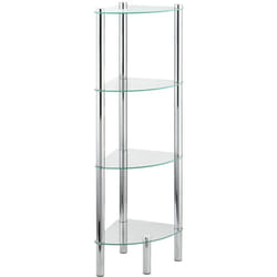 Tagère Angle Salle de Bain sur pied, 4 niveaux, exclusive Yago, Acier Inox - Verre Trempé, 30x30x104 cm, Brillant - Wenko