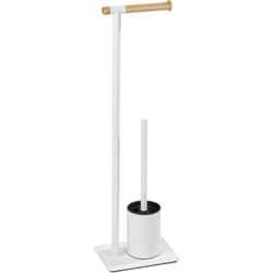 Combiné wc 2en1, Brosse wc et dérouleur papier toilette, Macao, acier, 21x70,5x15 cm, blanc mat - bois - Wenko