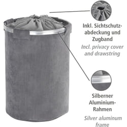 Panier à linge Cordoba, panier à linge sale avec cordon fermeture, capacité 68 litres, Polyester - aluminium, ø 40x54 cm, gris - Wenko