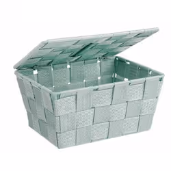 WENKO Panier de salle de bains Adria avec couvercle menthe, Panier de rangement, Vert, Couleur menthe, Rectangulaire, Polyuré ...