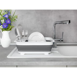 Egouttoir vaisselle pliable Gaia, égouttoir à vaisselle plastique, porte-couverts et support assiettes, plastique, 36,5x13x31 cm, blanc - gris - Wenko