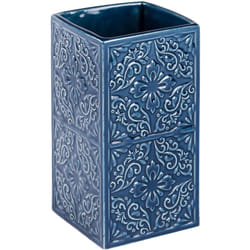 Gobelet Salle de Bain, Porte Brosse à Dent Cordoba, Céramique à relief, 6,5x12x6,5 cm, bleu foncé - Wenko