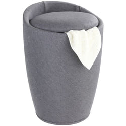 Wenko - Tabouret Panier à Linge Coffre à Linge et tabouret Salle de Bain Candy Coussin Amovible, Aspect Lin, filet linge amovible 20 litres,