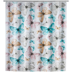 Wenko - Rideau de douche Original Butterfly, rideau de douche 180x200 cm, waterproof, 12 anneaux rideau de douche en plastique blanc inclus, peva