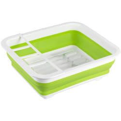 Egouttoir vaisselle pliable Gaia, égouttoir à vaisselle plastique, porte-couverts et support assiettes, plastique, 36,5x13x31 cm, blanc - vert - Wenko