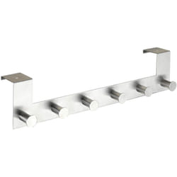 Patère de porte à suspendre Celano Wenko 6 Crochets serviettes ou manteaux, sans perçage, Epaisseur porte 4cm max, 39x11x7,5cm, acier inox satiné