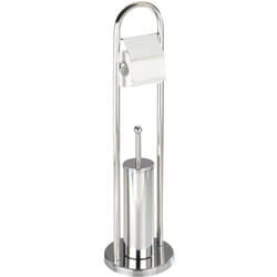 Stand WC-Porte brosse WENKO Vasto inox Ø 22 cm brillant anti-odeurs avec porte-brosse et support brosse WC design en métal inox 2 en 1 pour salle de