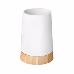 WENKO Gobelet à brosser les dents Bambou céramique, Distributeurs de salle de bain, Bambou, Vitrocéramique, Blanc, Bois, Tabl ...