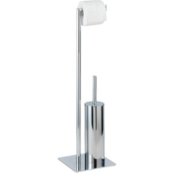 Serviteur WC 2en1 Recco WENKO, Brosse WC à tête remplaçable et dérouleur, Porte brosse WC fermé, Acier inoxydable, 20x71,5x20 cm, Chromé brillant