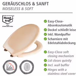 L'abattant WC premium beige Ottana en duroplastique, aux finitions haut de gamme et au motif design, a un couvercle de forme  ...