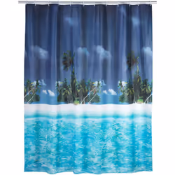 Le motif de plage aux couleurs gaies confère à la salle de bain une atmosphère de vacances relaxante. Le rideau de douche fac ...