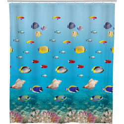 Wenko - Rideau de douche Original Ocean, rideau de douche 180x200 cm, waterproof, 12 anneaux rideau de douche en plastique blanc inclus, peva