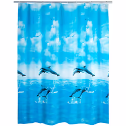 Le rideau de douche Dauphin de WENKO confère un charme maritime à la salle de bain. Les mignons animaux imprimés sur le ridea ...