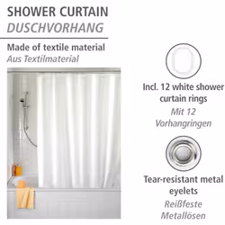 D'une largeur de 180 cm, le rideau de douche classique blanc est adapté aussi bien pour les douches que les baignoires. Le ri ...