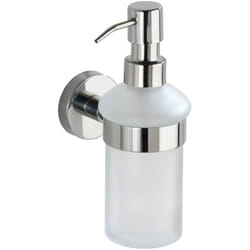 Wenko - Distributeur de savon liquide mural Bosio shine, verre et fixation en acier inox, capacité 200 ml, 7x18x11 cm, brillant